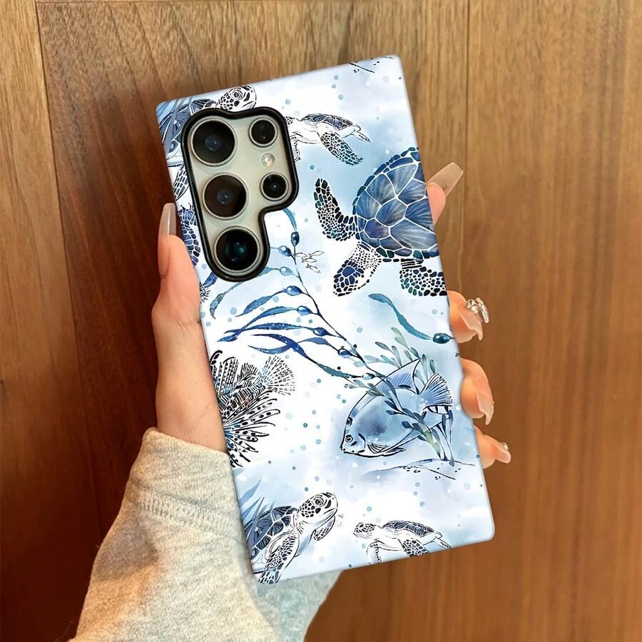 1 funda de teléfono 2 en 1 brillante con patrones de tortugas marinas, estrellas de mar, algas y corales, diseñada específicamente para teléfonos de la serie Galaxy, lo que la hace una opción ideal para regalos de Año Nuevo. - Multicolor - Ver 1
