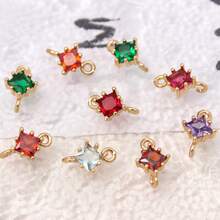 1pc/9pcs 4mm Framed Colorful Geometric Square & Rhombus Glass Pendant Earring Bracelet Necklace DIY Craft Supplies