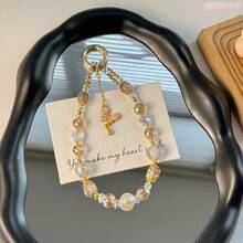 1pc Luxury Butterfly Crystal Beaded Phone Lanyard, Metal Ring Detachable Strap, Suitable For Phone, Bag, Key Accessories, Elevates Outfit Elegance For Daily Commute, Date, Party