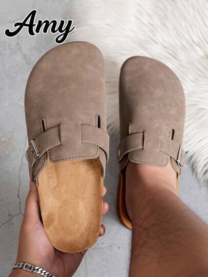 Chanclas casuales de hombre de ajuste ancho, de unicolor, con diseño de punta redonda, cómodo y duradero, suela blanda antideslizante, parte superior de tela cómoda, suela de PVC, cierre deslizante, adecuado para actividades al aire libre durante todo el año