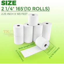 , 50 Rolls 2 1/4 Inch 50' Feet White Paper Cash Register POS Receipt, Fits All Credit Card Terminal Great Cashier Receipt Small Business Premium Quality - 10 Rolls + 2-1/4" X 165' - View 4