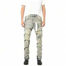 Top Quality 230 Purp Jeans for Men Durable and Stain Resistant American Letter Design Comfortable Fit Stretch Denim Pants Casual Wear Trendy Fashion - Azul lavado medio - Ver 2