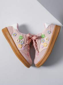 女童碎花休闲软底透气公主风运动鞋，春秋季 - 粉色 - 查看 5