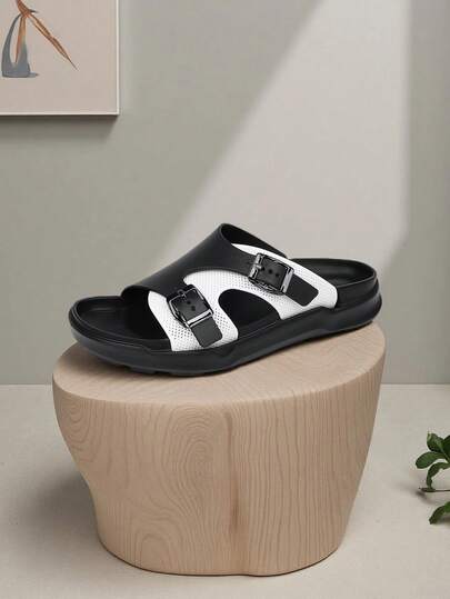 Men's Athletic Slides, Thick EVA Sole, Lightweight Casual Home & Outdoor Wear Slides, Summer Slippers For Outdoor, Beach & Casual