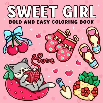 1pc 48-Page 235g Cute Kitty Coloring Book For Girls, Sweet And Warm Style Featuring Strawberry Nest Cats In Pink Tones, Stress-Relieving Coloring, Suitable For Stationery, Learning Supplies, And Gifts For Cartoon Girls, Perfect For Wedding Season And Mother's Day