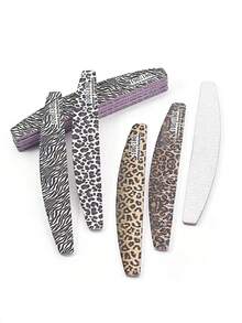4pcs Leopard Print Nail Files, Crescent Shaped, Ergonomic Design, Convenient For Buffing And Shaping, Comfortable Grip, Suitable For Daily Use, Travel And Nail Salons - Multicolor - View 6