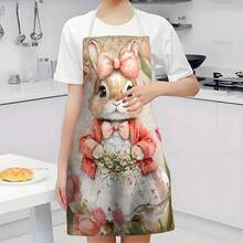 1pc Rabbit Pattern Printed Apron, Home Decor, Suitable For Easter, Easter Gift, Easter Decoration, 100% Polyester, Sleeveless, Neck Strap Design, Ideal For Cooking, Baking And Entertaining, Great For Home, Restaurant, Party, Outdoor BBQ, Baking Apron | Vibrant Apron | Polyester Apron | Printed Apron - Multicolor - View 6
