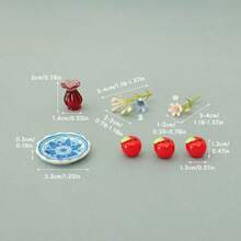 Mini Dollhouse Artificial Plants, Handmade DIY Accessories, Miniature Floral Decor For Dollhouse Living Room Bedroom, Micro Landscape Photography Props, Realistic Mini Vase Decor, Apple Grape Fruit Plate Decorations - Multicolor - View 8
