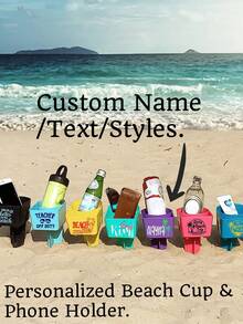 (Custom Style/Name!)Beach Cup & Phone Holder, Beach Cup Holder Coaster Set With Phone And Snack Compartments - Plastic Beverage Stands For Sand - Perfect Stackable Drink Holders For Beach, Picnic, And Vacations - Multicolored Tray Pack For Family And Friends - Ideal Gift For Outdoor Enthusiasts, Drink Sand Personalized Graduation Bride Gift Birthday Girls Trip Wedding Favors Teacher Team Family Mother's Day - Multicolor - View 2