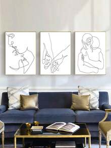 3 Cái/bộ Sợi Hóa Học Unframed Tranh Hiện Đại Trừu Tượng Hình Đồ Họa Treo Tường Tranh Nghệ Thuật Cho Trang Trí Tường Nhà - Đen và trắng - Xem 10