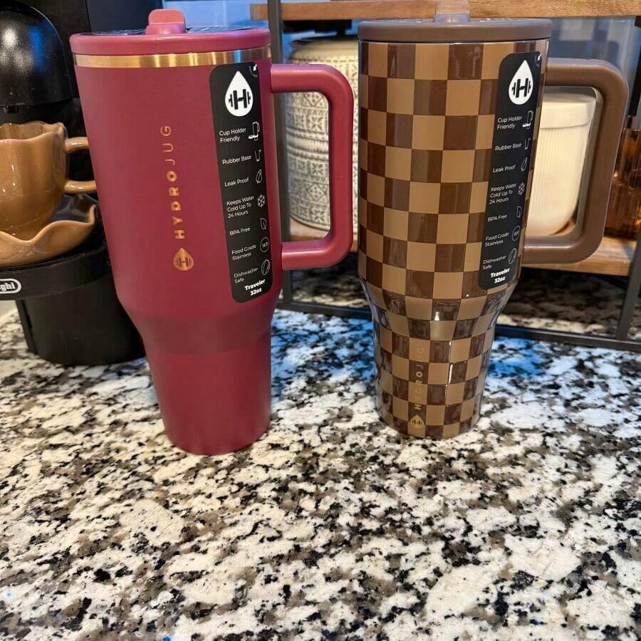 Limited Edition NEW HydroJug Traveler - 32 Oz 40 Oz Water Bottle With Handle & Flip Straw - Fits In Cup Holder, Leak Resistant Tumbler-Reusable Insulated Stainless Steel & Rubber Base - Gifts For Women & Men, - Caramel - 查看 1
