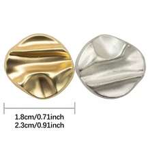 Asymmetrical Geometric Golden Blazer, Denim Metal Buttons, Matte Silver-White Curved Woolen Coat Buttons