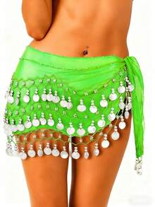 1pc Women's Silver/Gold Coin Belly Dance Hip Scarf Accessory, 3-Row Waist Skirt, Belly Dance Music Coin Waist Chain, Adult Dance Accessory (Multiple Colors Available) - Multicolor - View 20