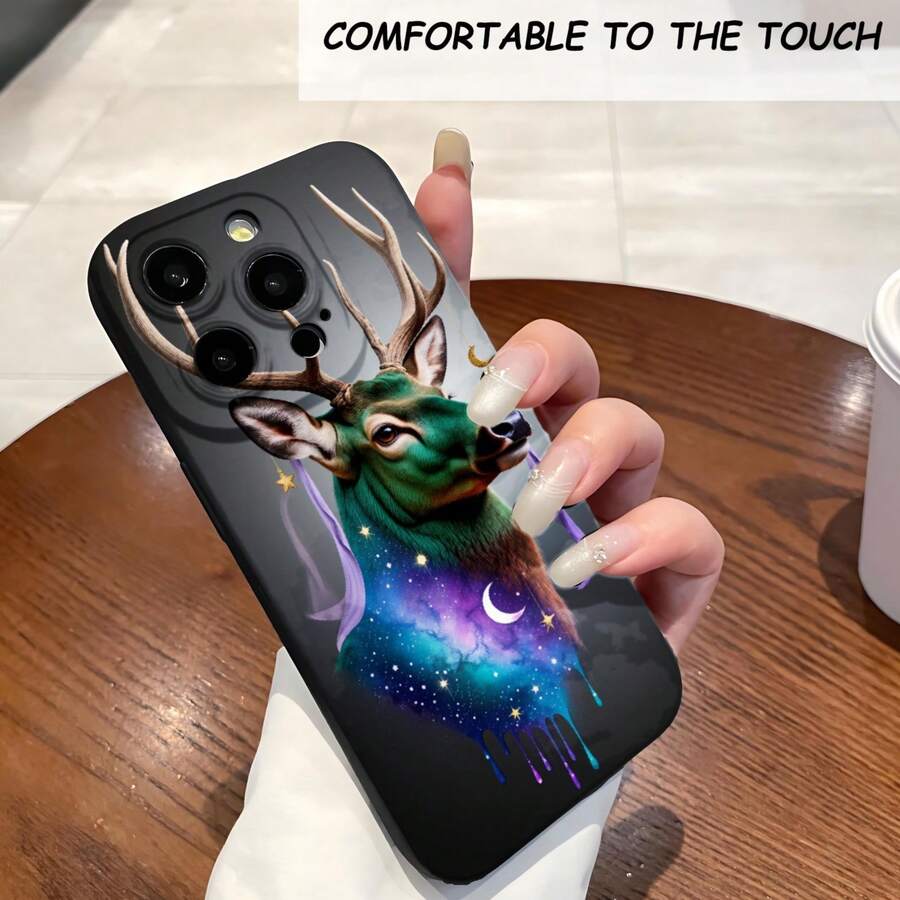 1PC Phone Case , Deer Galaxy Moon Stars Night , Stylish Phone Case, Phone Decoration, All-around Lens Protection, Creative Small Gift, Funny Gift for Boys and Girls - Negro - Ver 1