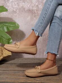 2026Women's Spring New ArrivalTrendsGold Chain Elegant Slip-On Loafers,Lightweight, Comfortable, VersatileRubber Flat Shoes - Camel - View 8