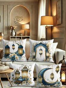 4pcs Modern Geometric Floral Pattern Throw Pillow Covers - Soft Velvet Material, Blue And White, 17.7x17.7 Inches, Zippered, Suitable For Living Room And Bedroom Decor - Pillow Inserts Not Included - Blue - View 9