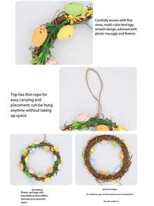 Classic Easter Egg Decorations - Rattan Wreath - Plastic Foam Eggs For DIY Crafts, Wreaths, Speckled Eggs Design - Various Sizes Suitable For Easter Holiday Decor, No Electricity Required - Easter Egg Wreath In Multiple Colors - View 7