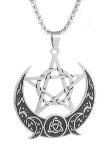 1件复古凯尔特结星月五芒星吊坠项链，高品质不锈钢北欧维京风格男女通用珠宝配饰 - 星星 - 查看 6