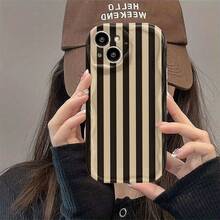 Funda de teléfono: líneas negras y beige, color blanco sólido, funda de teléfono con marco de onda rizada para iPhone 17/16e/16/15/14/13/12/11/8/7 Pro/Pro Max/Plus/X/XS/XR/XS MAX, protección de lente, funda protectora para teléfono, regalos - Estilo 1 (1 pieza) - Ver 4