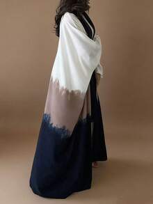 Bata de mujer de manga larga tipo murciélago con abertura delantera, de tela tejida sin estiramiento - Azul Marino - Ver 4