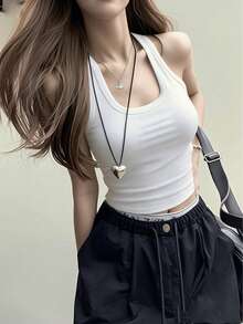 美国性感迷彩印花吊带背心，女士夏季休闲白色 - 白色 - 查看 5