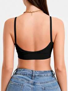 Women's Seamless Backless Camisole Bra - Featuring Spaghetti Strap, U-Shaped Back Design, Exclusive Push-Up Style Designed For Small Bust - Black - View 9