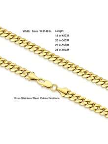 8毫米不锈钢链项链，六边形迈阿密链，男士项链，适合日常佩戴、派对、送礼、纪念首饰、男士时尚配饰 - 銀色 - 查看 5