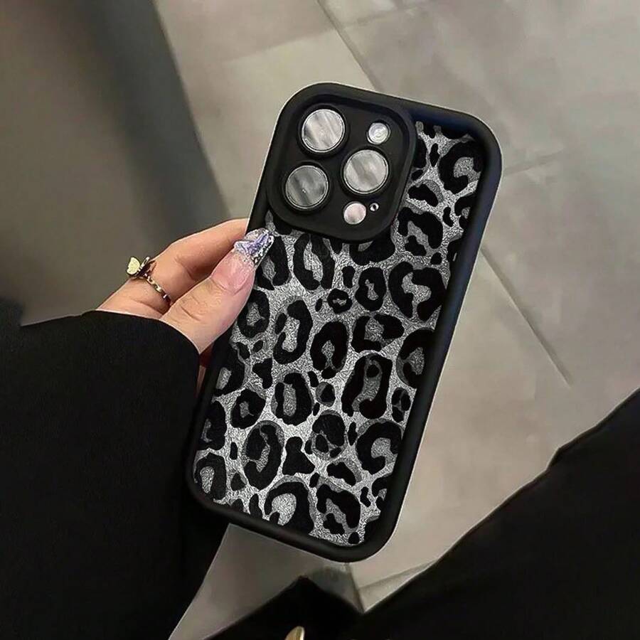 Funda para Teléfono - Una Funda de Alta Calidad de Concha Negra con Diseño de Estampado de Leopardo, que Ofrece una Textura Premium que Ofrece Protección contra Caídas, Adecuada para iPhone 15, Funda Creativa de Color Caramelo Resistente a Caídas para iPhone XR78 Equipa tu Teléfono con una Funda de Teléfono a la Moda! - 1 pieza - Ver 1