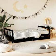 Larryhot Giroletto per Bambini con Cassetti Nero 90x190 cm Massello Pino, Facile da montare, strutturalmente stabile e fiable, design adorabile e versatile, la scelta ideale per decorare e aggiungere comfort alla camera da letto di un bambino - nero - Visualizzare 2