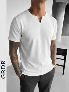 GRDR Men's Summer Solid V-Neck Casual Outdoor T-Shirt - White - View 1