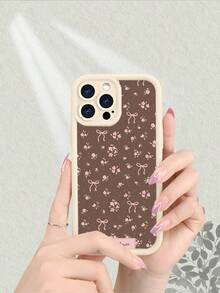 Cute Pink Flower & Bow Pattern Phone Case For IPhone 17/16/15/14/13/12/11/7/X Series, Frosted Finish, Advanced Design, Thickened Shockproof & Scratch-Resistant Protective Cover,  Aesthetic Floral Print C - 古董白 - 查看 2
