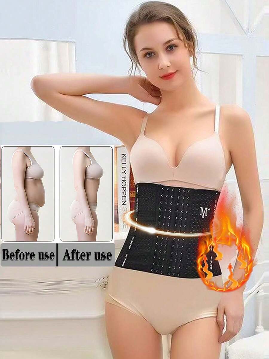 女士束腰带，纤细腰身，收腹塑形，轻薄压缩腰部塑形器，助您打造完美身材 - 黑色 - 查看 1