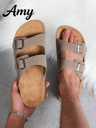 Sandalias de hombre de doble hebilla para el verano, zapatos casuales para exteriores unisex, equipados con dobles hebillas de metal, que ofrecen talla grande opciones de talla. Diseño de moda con correas ajustables para un uso cómodo. Estas elegantes chanclas de playa están hechas de unicolor retro de alta calidad, fáciles de usar.