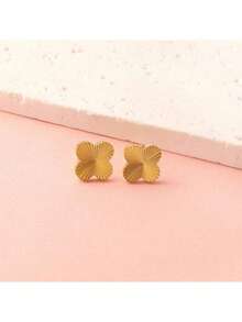 Bộ trang sức thủ công mới hình cỏ bốn lá may mắn bằng thép không gỉ gồm bông tai, dây chuyền và vòng tay. - Nhiều màu - Xem 5