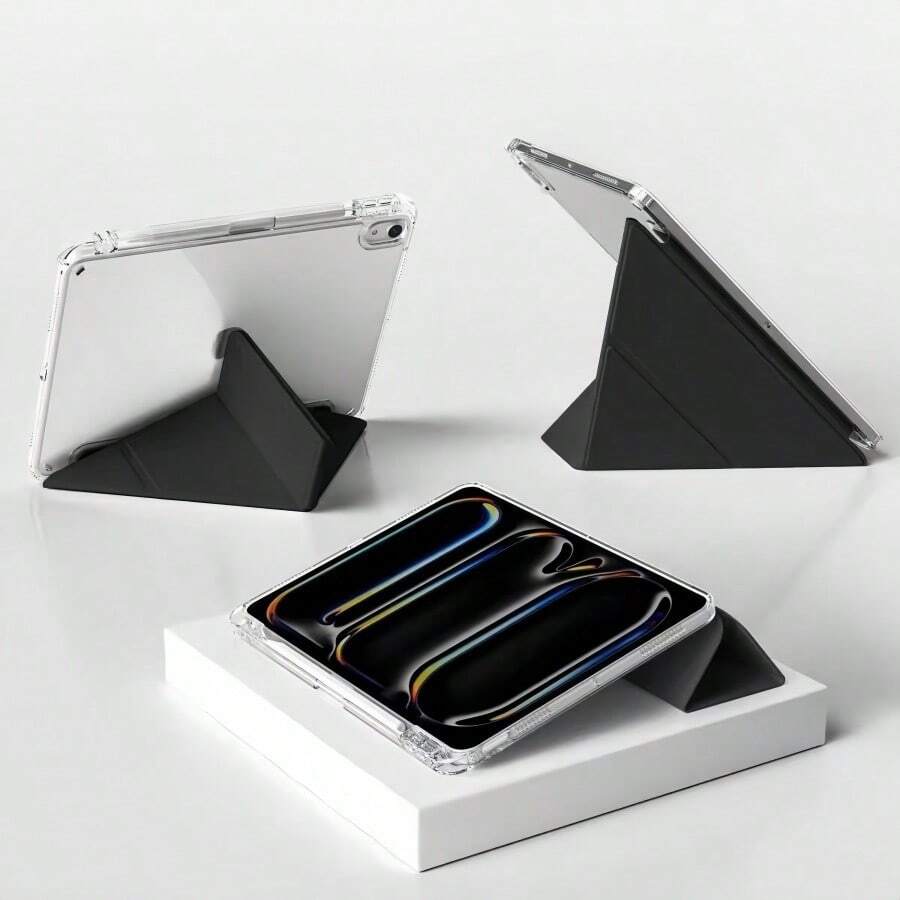 [2024 New Y-Fold] IPad Tablet Protective Case, Transparent Acrylic Anti-Bend Magnetic Sleep Cover, Black, Multi-Angle Stand + Built-In Pencil Slot, Suitable For Air/Pro/Mini Series, Scratch-Resistant High Transparency Back Cover