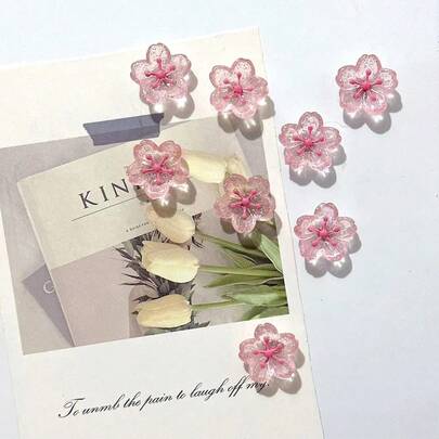 1pc/2pcs/3pcs/4pcs/5pcs/6pcs/8pcs/10pcs Pink Decorative Refrigerator Magnets, Cute Pink Sakura Fridge Magnets, Suitable For Office Whiteboard, Storage Cabinet, Dishwasher, Kitchen And Home Decor, Round Plastic Material, Great Christmas Gift, Adorable Resin Memo Magnetic Stickers Photo Stickers