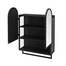 Modern, 60 Cm High Mirrored Cabinet With Double Arches, 2 Doors, Metal Wall Cabinet With Open Shelf And Towel Rail, Mirrored Cabinet With Storage Space For Bathroom, Living Room And Bedroom, Black - Black - View 9