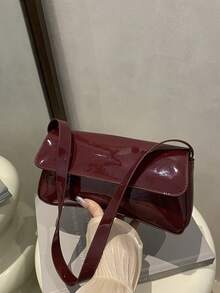 1pc Magnetic Flip Cover Shoulder Bag, Lacquered Leather, Distinctive, Lightweight, Convenient Tote