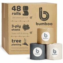 Bumboo Essentials Toilet Roll 48 Pack |   Essentials Wrapped Toilet Paper 3 Ply, 300 Sheets |   Plastic-Free, Soft, Strong, -Friendly &  Toilet Tissue - 1 - View 9