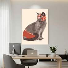 Framed 2D Flat, 1pc Lucha Libre Cat Art Print - Mexican Wrestling Mask Poster With Red & White Stripes, 2D Flat Canvas  With Frame, Modern Wall Decor For Living Room, Office, Bar, Cafe - Unique Gift For Birthdays, Father's Day, Graduation, Mexican Wall Art, Home Decoration, Playful Design, Framed Artwork, Home Decorators, 2D Flat - Đóng khung - Xem 4