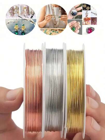 beadia 1/3/8卷装金银金属线，高品质珠宝线，不易褪色，适用于手链、项链DIY、串珠、珠宝绳、手工编织（8种尺寸）