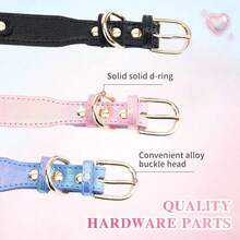 可调节耐用皮革宠物项圈，饰有可爱的心形图案 - 彩色 - 查看 5