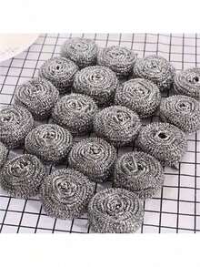 6pcs/12pcs Stainless Steel Kitchen Cleaning Balls - Non-Electric Dish Scrubber, Suitable For Bowls, Pots, Stoves, Stainless Steel Brush And Steel Wool, Cleaning Supplies - Silver - View 3