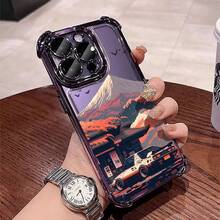 1pcs Japanese Mountain  Scenic Car Illustration Phone Case Compatible with Apple Phone17 16 15 14 13 12 11 ProMax Antidrop Phone Case Camera Protection Phone Case Vintage Minimalist Aesthetic Personality Stunning Fashion Can Be Given To Friends Can Be Given To A Lover - Morado - Ver 2