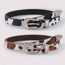 3件套牛奶纹理女士腰带，休闲沙滩朋克复古PU皮革 - 彩色 - 查看 7