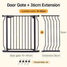 PANGDUBE Barrera Protectora para Bebés y Mascotas con Montaje por Presión | Se Adapta a Aberturas de 75-87cm y 111-123cm | Cierre Automático, Apertura Bilateral | Mecanismo de Bloqueo Doble | Color Negro, Para Interior y Exterior - Negro - Ver 15