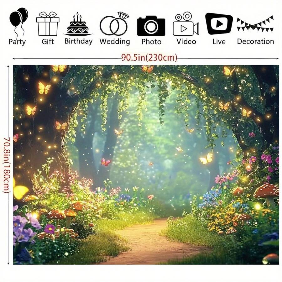 2D平面魔法森林树屋生日派对背景布 - 适合公主派对、沐浴派对、蛋糕桌装饰。 - 多色-13 - 查看 1