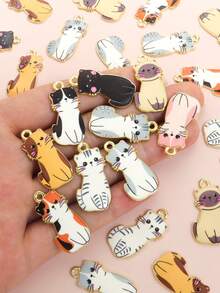 10pcs Q-Version Cat Styling Drip Oil Alloy Charms - Cute Meow People Series Accessories, Kawaii Necklace Earrings Keychain And More Creative Chain Ornaments DIY 9 Styles Pet Kitten Pendants - Perfect Gifts Souvenirs For Cat Lovers