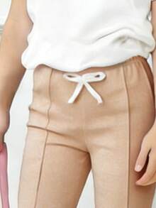 少女蝴蝶结卡通印花短袖上衣和喇叭裤套装 - 白色 - 查看 4