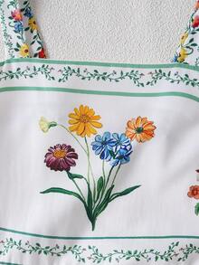 适合少女的夏季碎花无袖连衣裙，时尚优雅 - 白色 - 查看 4